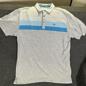 Travis Mathew Light Gray Polo with Blue Stripes